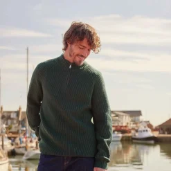 Glen Mens Chunky Knitted Zip Neck Jumper - Racing Green