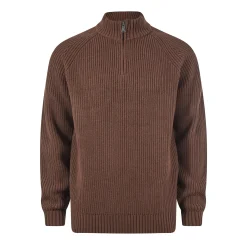 Glen Mens Chunky Knitted Zip Neck Jumper - Chestnut Brown