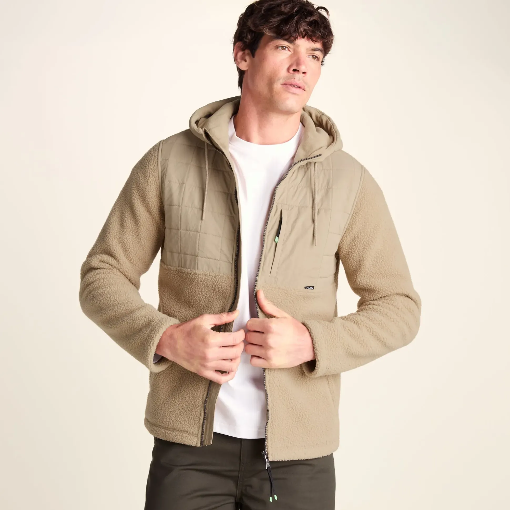 Hare Mens Padded Sherpa Hooded Jacket - Light Sand
