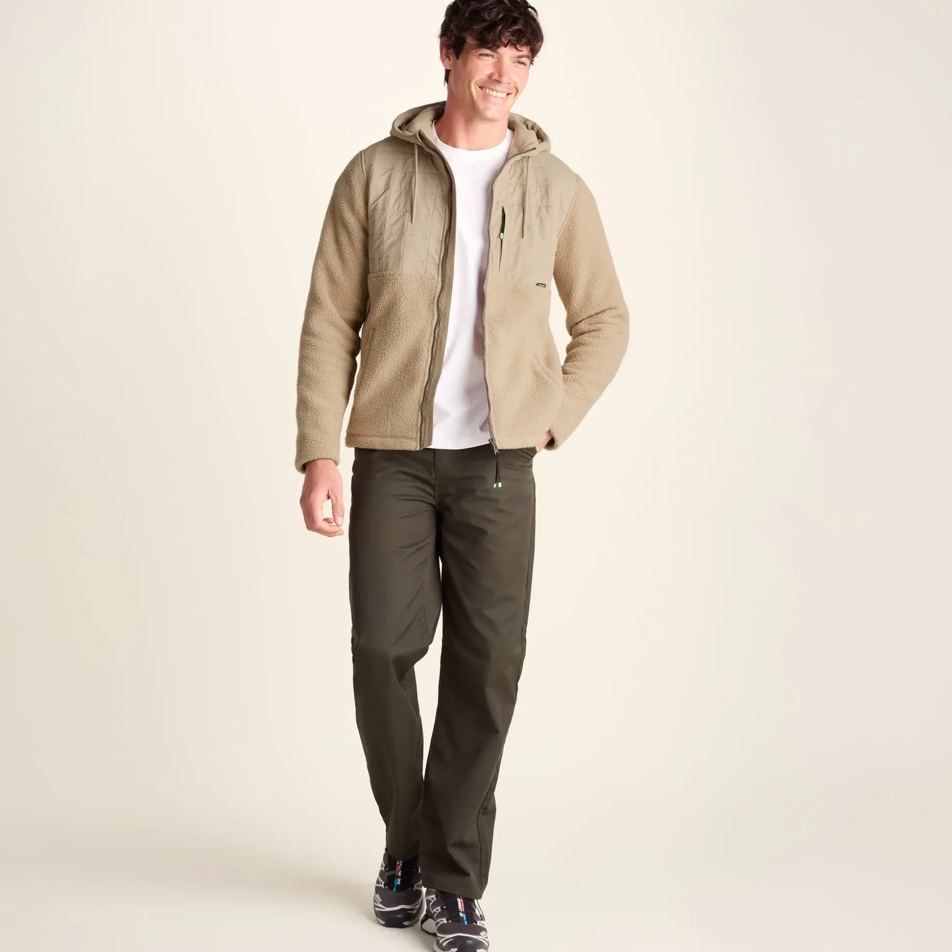 Hare Mens Padded Sherpa Hooded Jacket - Light Sand