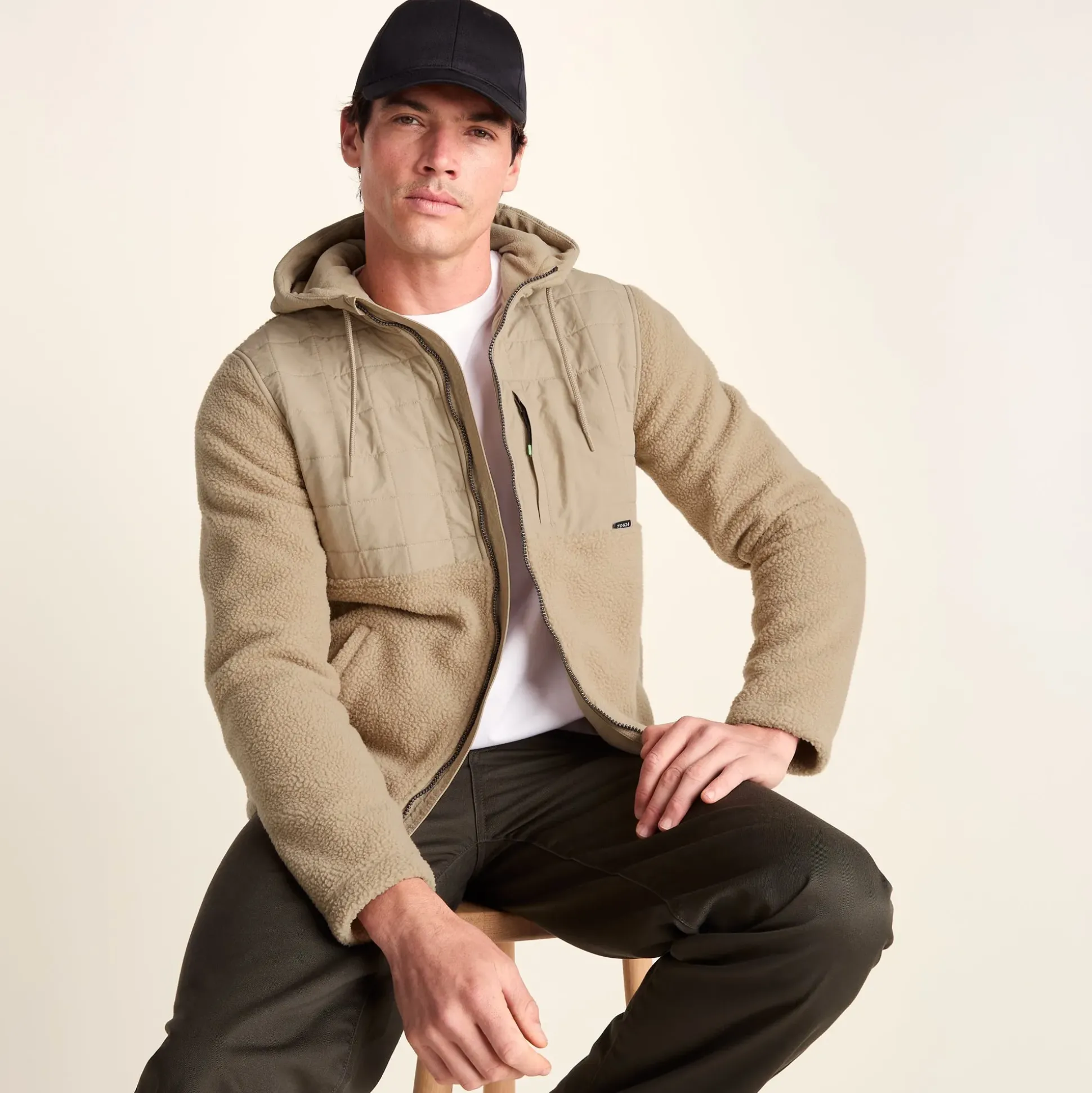 Hare Mens Padded Sherpa Hooded Jacket - Light Sand