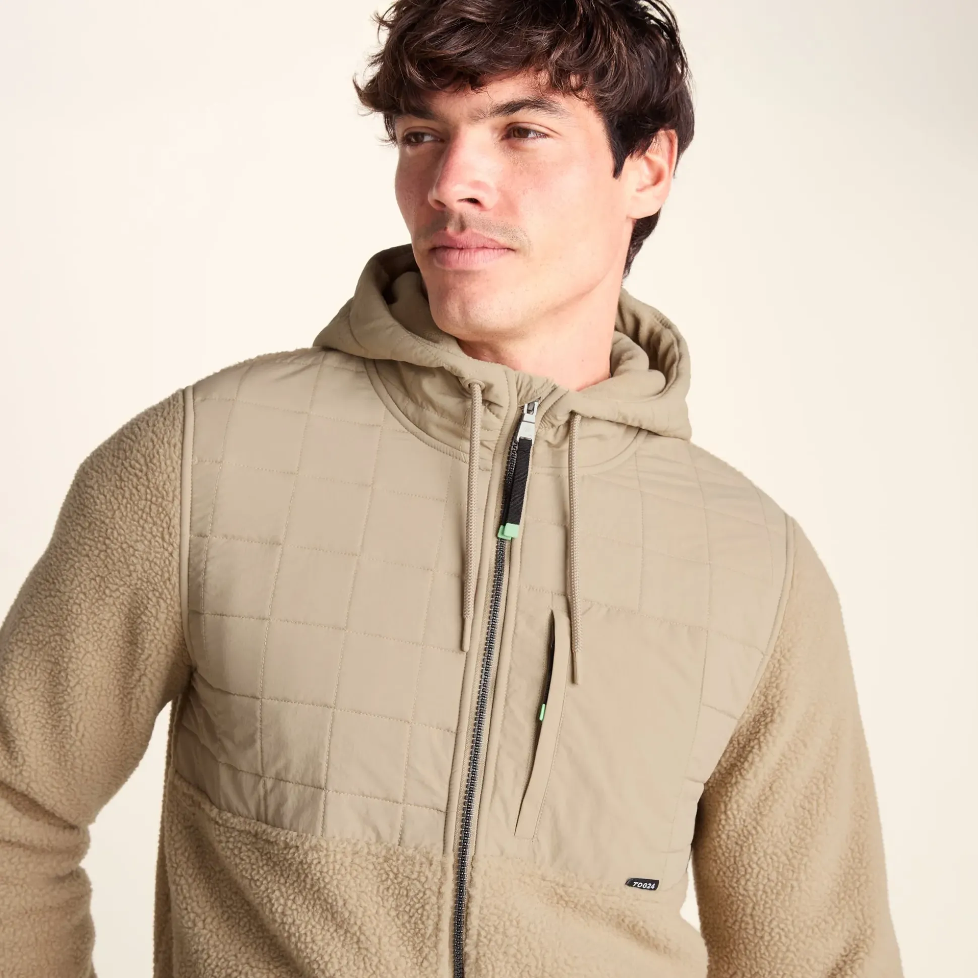 Hare Mens Padded Sherpa Hooded Jacket - Light Sand
