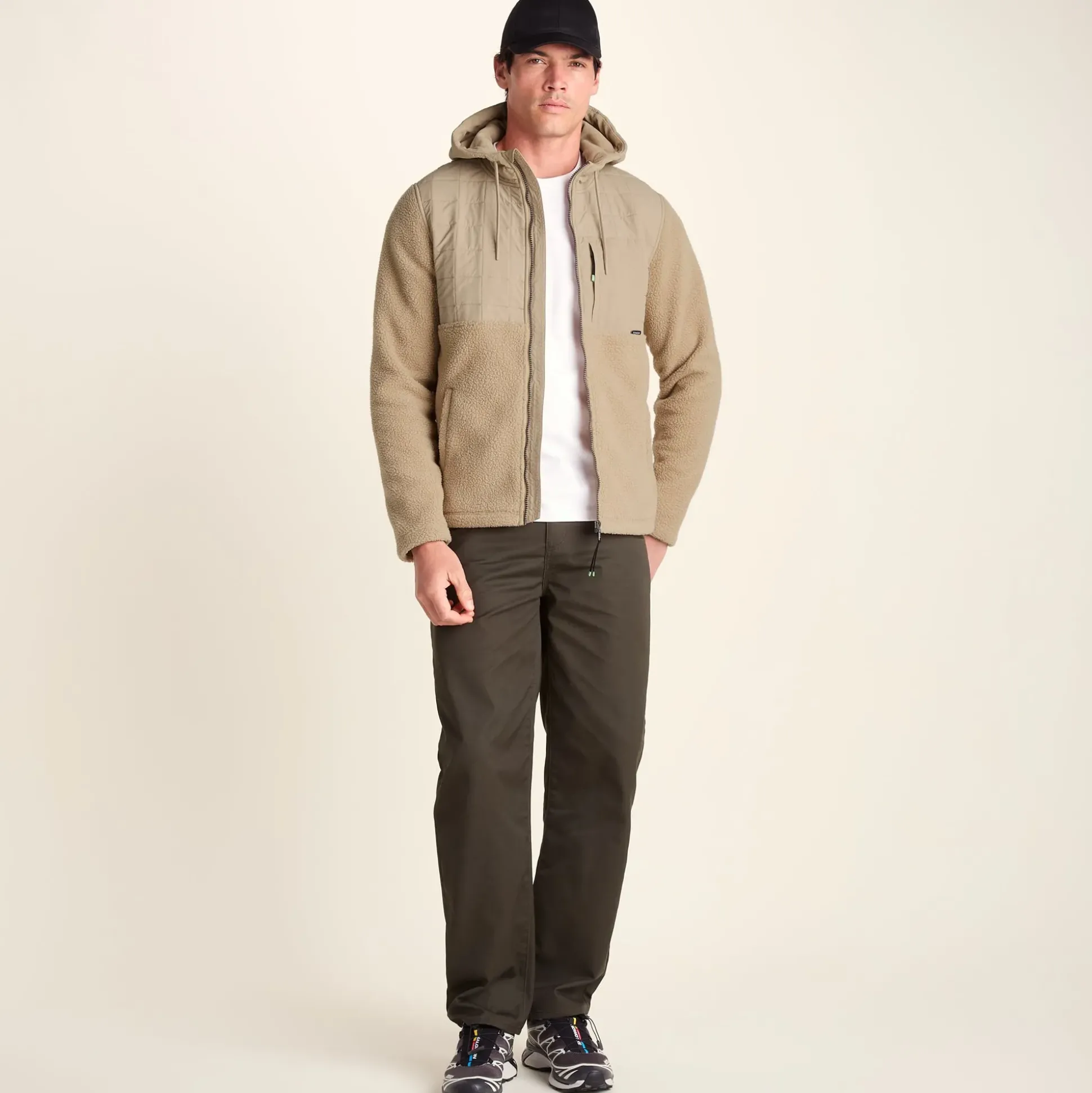 Hare Mens Padded Sherpa Hooded Jacket - Light Sand