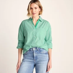 Helena Womens Oversized 100% Cotton Long Sleeve Shirt - Optic White
