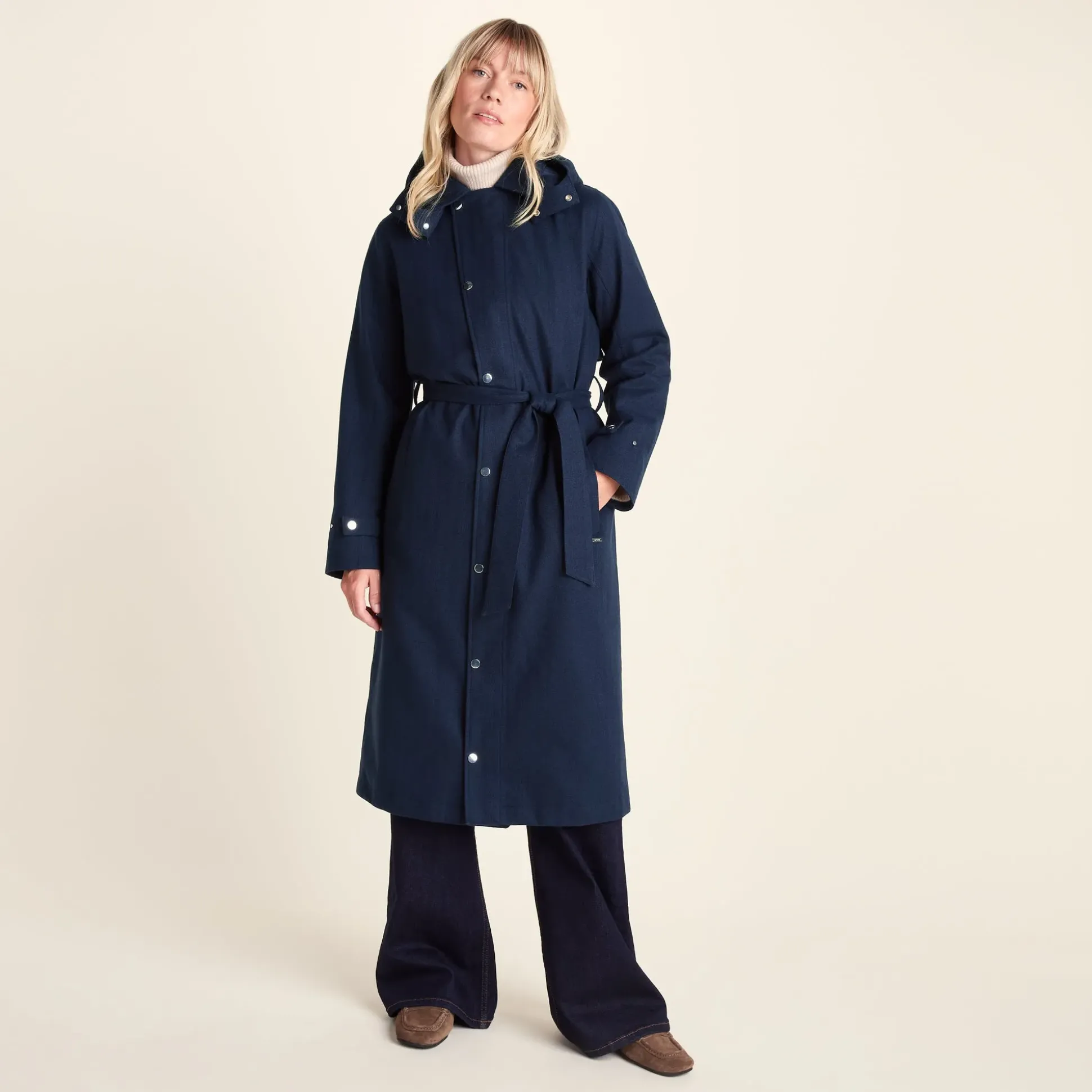 Jemima Womens Waterproof Longline Belted Trench Coat - Navy Melange