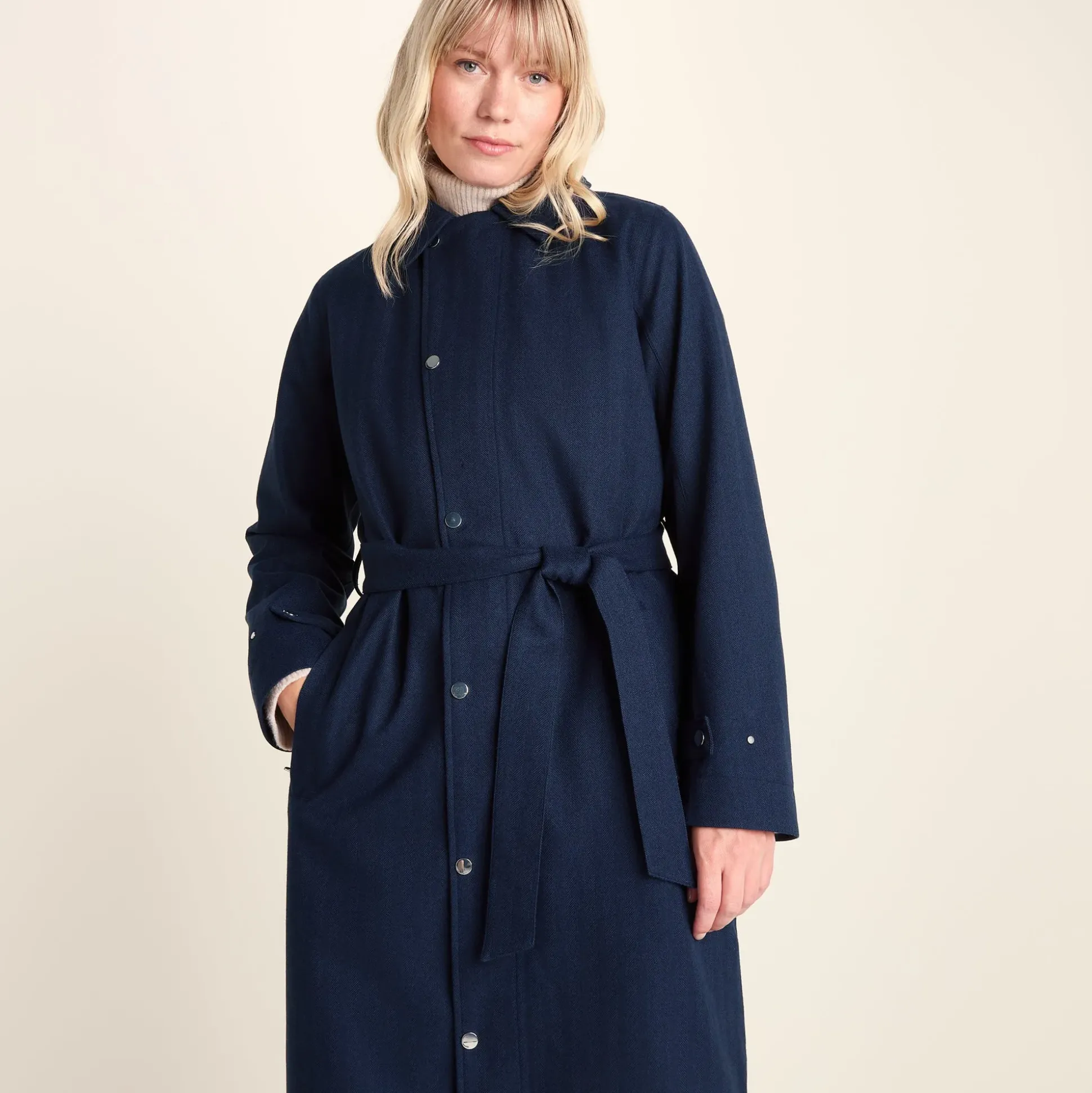 Jemima Womens Waterproof Longline Belted Trench Coat - Navy Melange