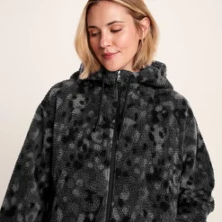 Joanna Womens Relaxed Fit Sherpa Fleece - Black Pebble Print