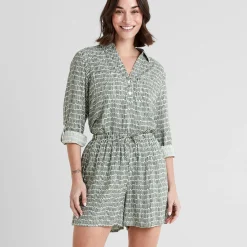 Kadina Womens Long Sleeve Shirt - Green Dash Print