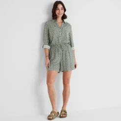 Kadina Womens Long Sleeve Shirt - Green Dash Print