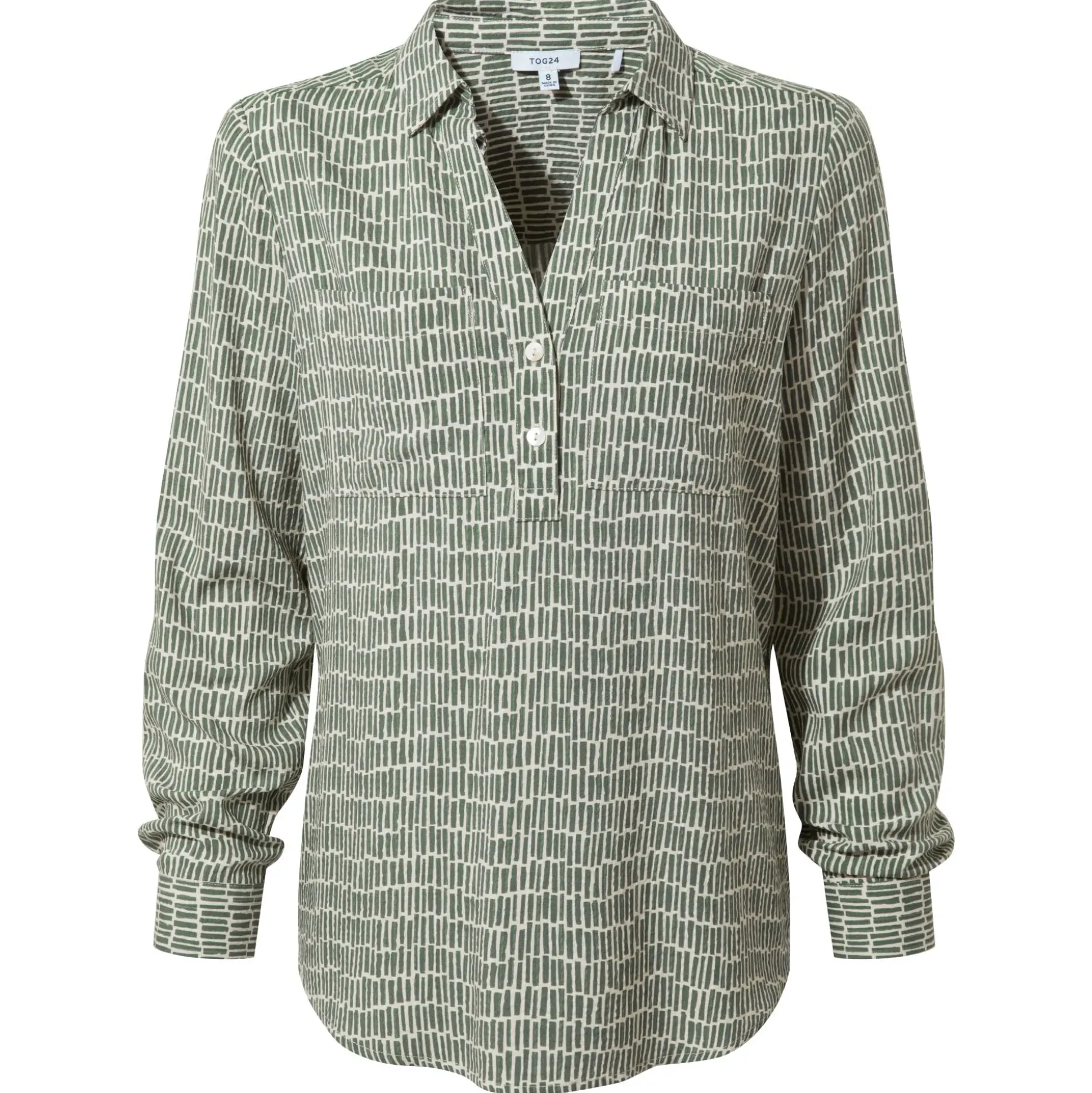 Kadina Womens Long Sleeve Shirt - Green Dash Print