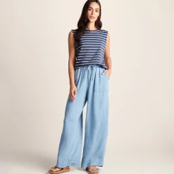 Katie Womens 100% Cotton Supersoft Vest - Smokey Blue/Optic White Stripe