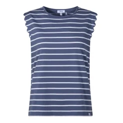 Katie Womens 100% Cotton Supersoft Vest - Smokey Blue/Optic White Stripe