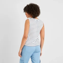 Katie Womens 100% Cotton Supersoft Vest - Optic White/Dk Indigo