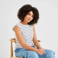 Katie Womens 100% Cotton Supersoft Vest - Optic White/Dk Indigo