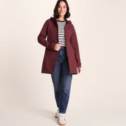 Keld Womens Long Shower Resistant Hooded Softshell Jacket - Burgundy