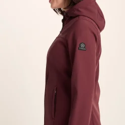 Keld Womens Long Shower Resistant Hooded Softshell Jacket - Burgundy