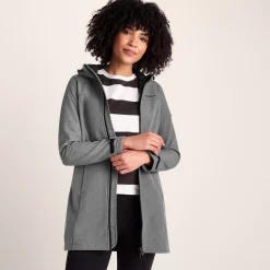 Keld Womens Long Shower Resistant Hooded Softshell Jacket - Dark Grey