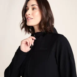 Keld Womens Long Shower Resistant Hooded Softshell Jacket - Black