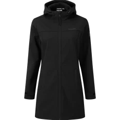 Keld Womens Long Shower Resistant Hooded Softshell Jacket - Black