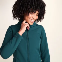 Keld Womens Long Shower Resistant Hooded Softshell Jacket - Petrol Green