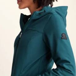 Keld Womens Long Shower Resistant Hooded Softshell Jacket - Petrol Green