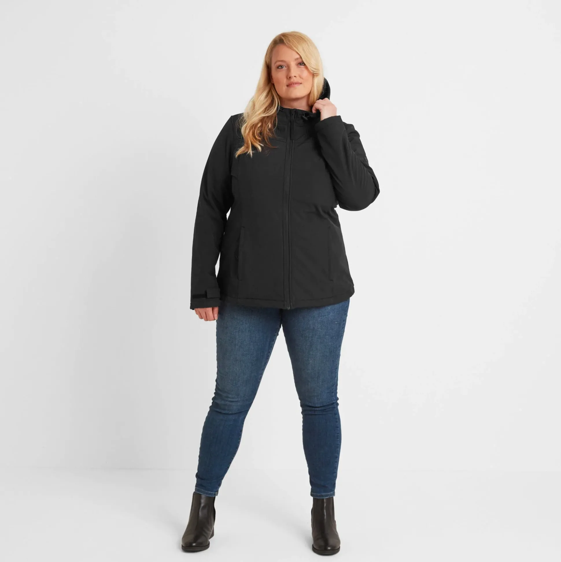Keld Womens Shower Resistant Hooded Softshell Jacket - Black