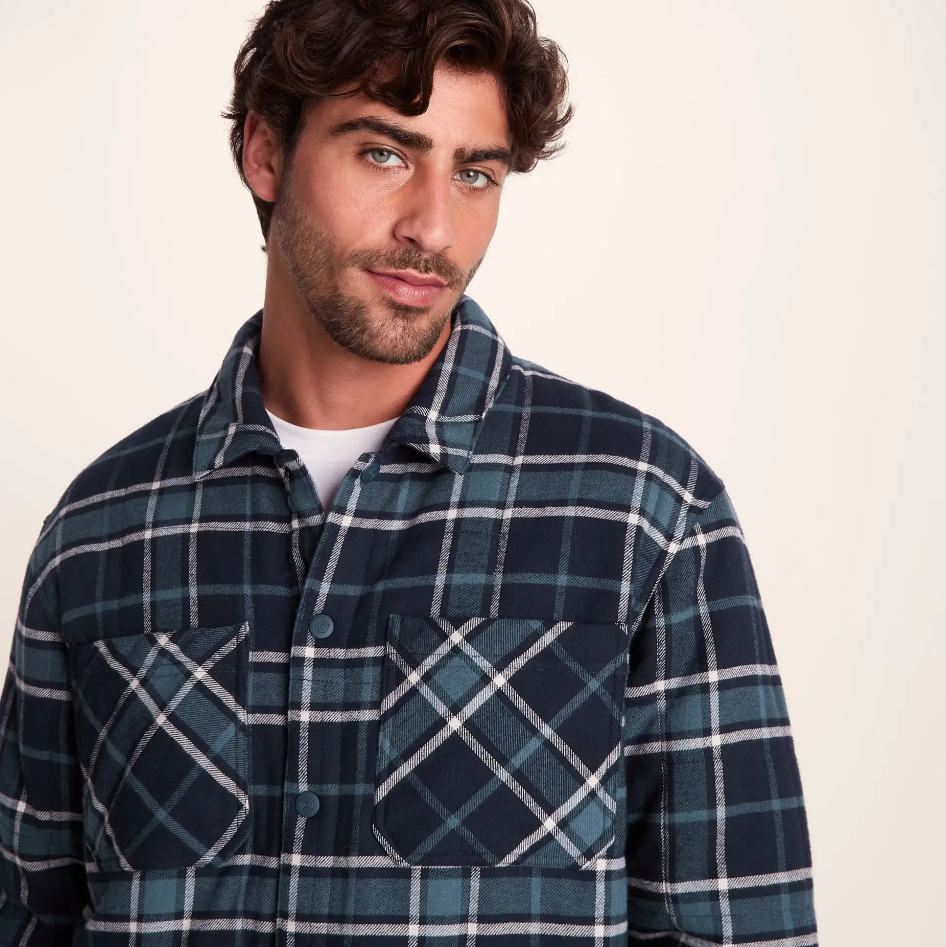 Kinsey Mens Quilted Flannel Shacket - Dark Indigo Check