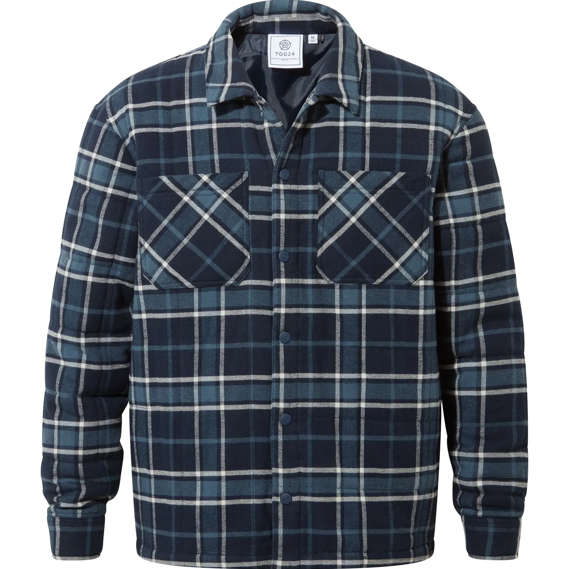 Kinsey Mens Quilted Flannel Shacket - Dark Indigo Check