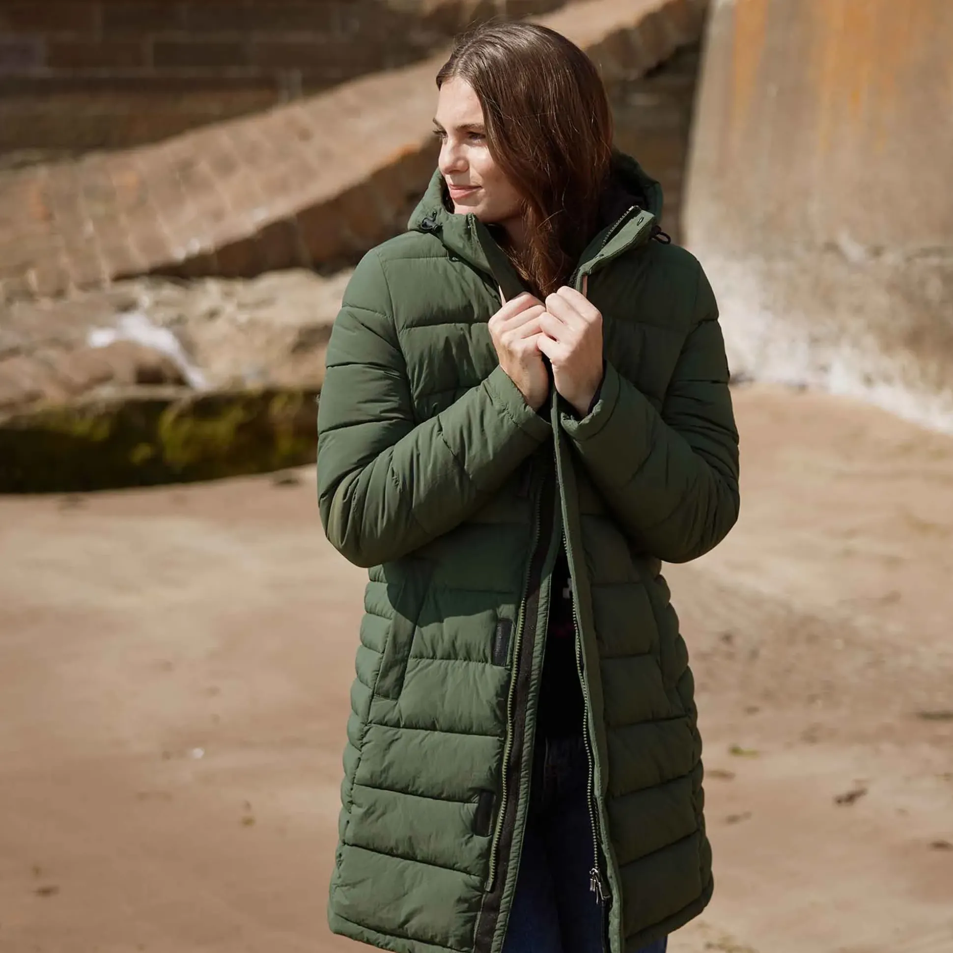 Kirkham Womens Long Shower Resistant Insulated Jacket - Dark Green