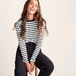 Kitty Womens Long Sleeve Striped T-Shirt - Washed Black Stripe