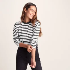 Kitty Womens Long Sleeve Striped T-Shirt - Washed Black Stripe