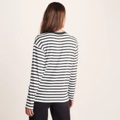 Kitty Womens Long Sleeve Striped T-Shirt - Washed Black Stripe