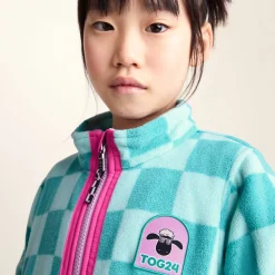 Lacaune Kids Shaun the Sheep Fleece Zip Jacket - Spearmint/Bubblegum Checkerboard