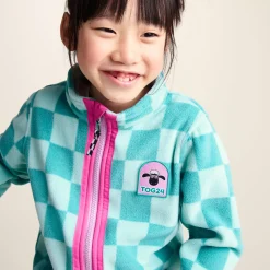 Lacaune Kids Shaun the Sheep Fleece Zip Jacket - Spearmint/Bubblegum Checkerboard