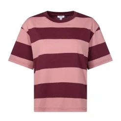 Lani Womens 100% Cotton Supersoft Boxy Fit T-Shirt - Black Raspberry Stripe