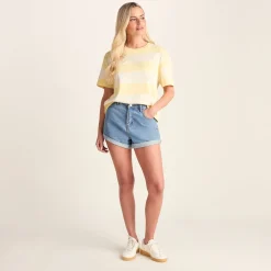 Lani Womens 100% Cotton Supersoft Boxy Fit T-Shirt - Butter Yellow Stripe