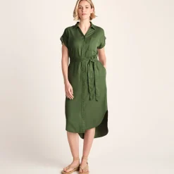 Lenira Womens Relaxed Fit Luxurious Tencel Lyocell Shirt Dress - Dark Matcha