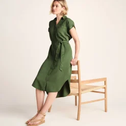 Lenira Womens Relaxed Fit Luxurious Tencel Lyocell Shirt Dress - Dark Matcha