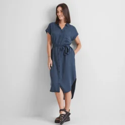 Lenira Womens Relaxed Fit Luxurious Tencel Lyocell Shirt Dress - Dark Denim