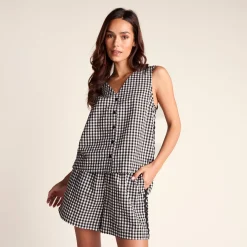 Lila Womens Short Sleeve Gingham Check Shirt - Black Check
