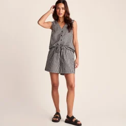 Lila Womens Short Sleeve Gingham Check Shirt - Black Check