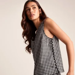 Lila Womens Short Sleeve Gingham Check Shirt - Black Check