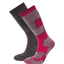 Linz 2 Pack Womens Ski Socks - Dark Grey Marl/Dark Pink
