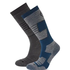Linz 2 Pack Womens Ski Socks - Dark Grey Marl/Jewel Blue