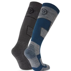 Linz 2 Pack Womens Ski Socks - Dark Grey Marl/Jewel Blue