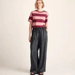 Lucy Womens Wide Leg Denim Look Trousers - Washed Black