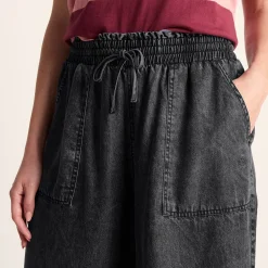 Lucy Womens Wide Leg Denim Look Trousers - Washed Black