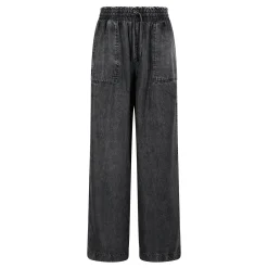 Lucy Womens Wide Leg Denim Look Trousers - Washed Black