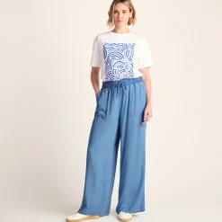 Lucy Womens Wide Leg Denim Look Trousers - Faded Indigo