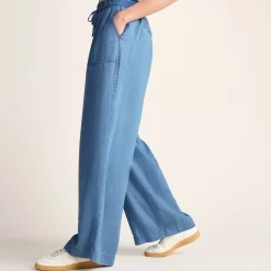 Lucy Womens Wide Leg Denim Look Trousers - Faded Indigo